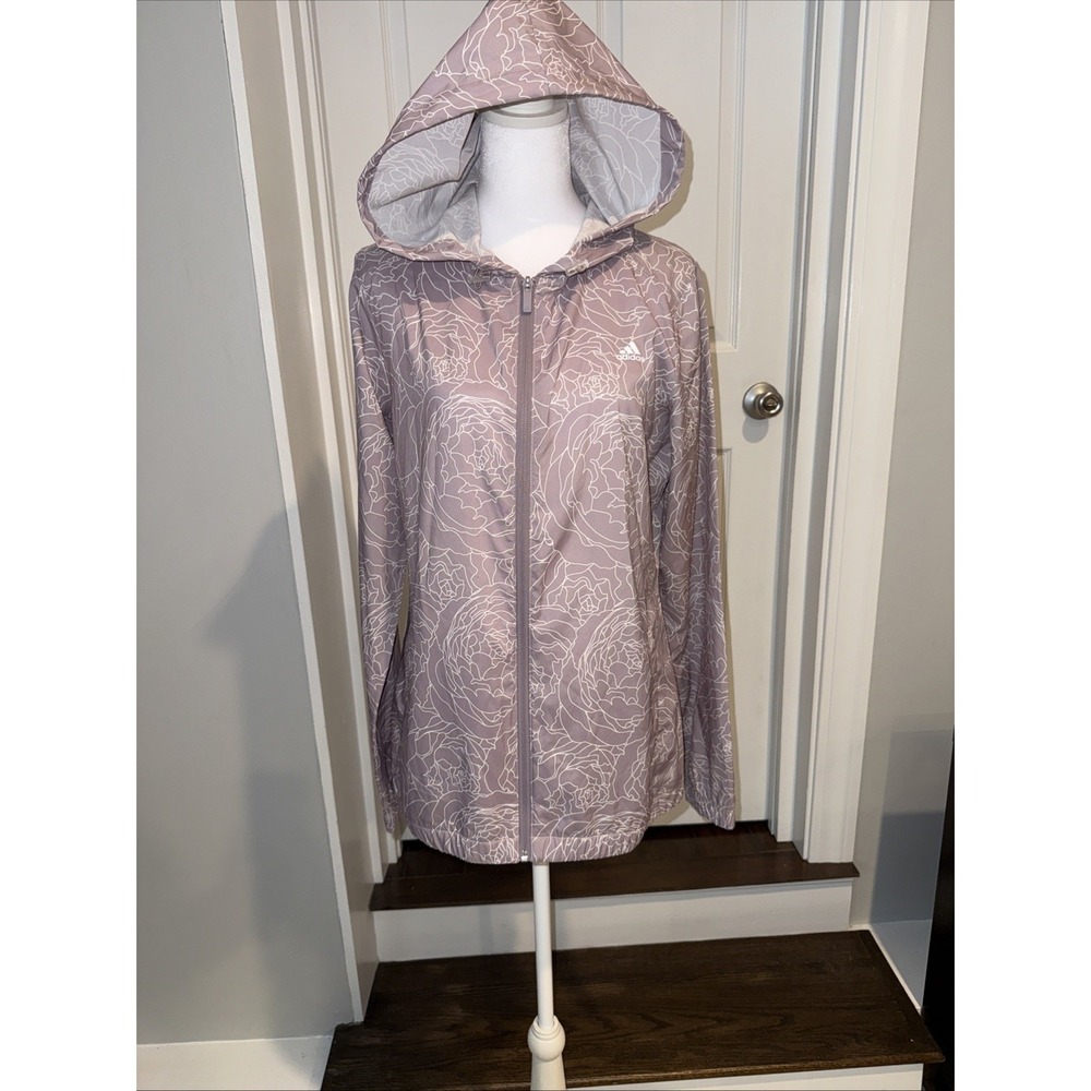 Adidas Golf Jacket  Women's Sz Medium  Windbreaker Hooded Full Zip Floral NWOT
